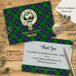 Clan Sinclair Crest over Hunting Tartan Foil Invitation Postcard