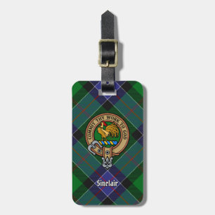 Clan Sinclair Crest over Hunting Tartan Luggage Tag