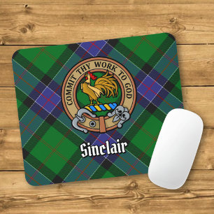 Clan Sinclair Crest over Hunting Tartan Mouse Mat