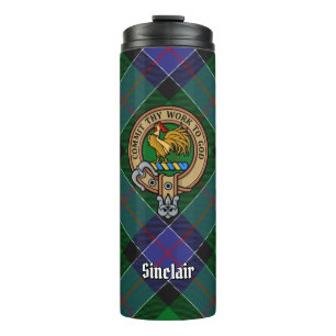 Clan Sinclair Crest over Hunting Tartan Thermal Tumbler