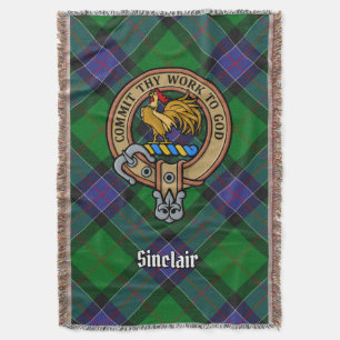 Clan Sinclair Crest over Hunting Tartan Throw Blanket