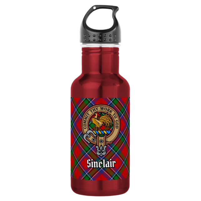 Clan Sinclair Crest over Red Tartan 532 Ml Water Bottle (Front)