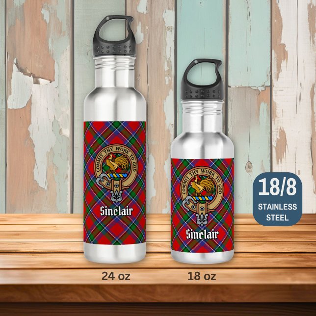 Clan Sinclair Crest over Red Tartan 710 Ml Water Bottle (Creator Uploaded)