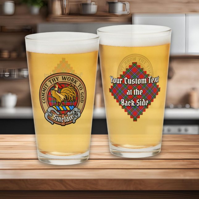 Clan Sinclair Crest over Red Tartan Glass (Creator Uploaded)
