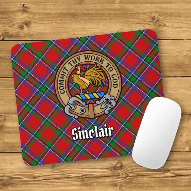 Clan Sinclair Crest over Red Tartan Mouse Mat (Creator Uploaded)