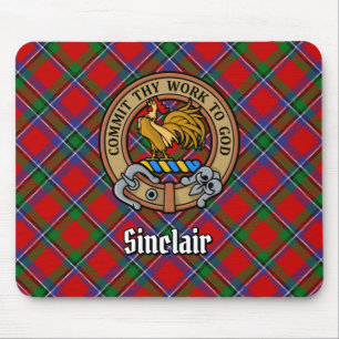 Clan Sinclair Crest over Red Tartan Mouse Mat