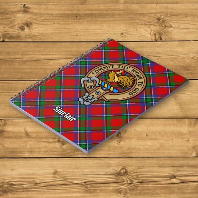 Clan Sinclair Crest over Red Tartan Notebook (Creator Uploaded)