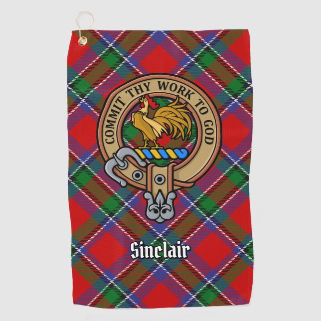 Clan Sinclair Crest over Tartan Golf Towel (Front)
