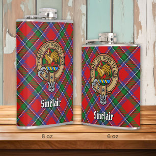 Clan Sinclair Crest over Tartan Hip Flask