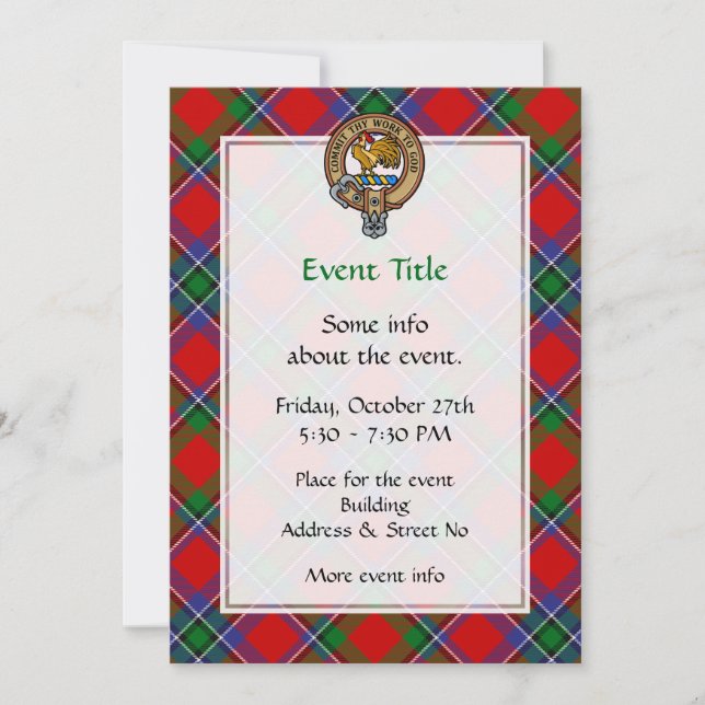 Clan Sinclair Crest over Tartan Invitation (Front)