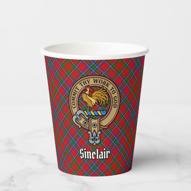 Clan Sinclair Crest over Tartan Paper Cups (Front)