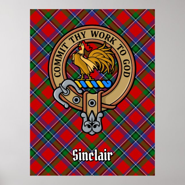 Clan Sinclair Crest over Tartan Poster (Front)