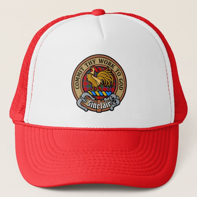 Clan Sinclair Crest over Tartan Trucker Hat (Front)