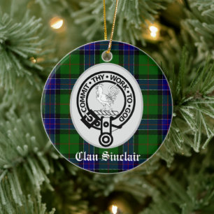 Clan Sinclair Crest & Tartan Customisable Ceramic Tree Decoration