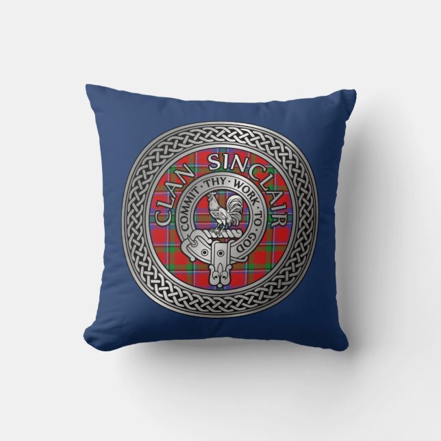 Clan Sinclair Crest & Tartan Knot Cushion (Front)