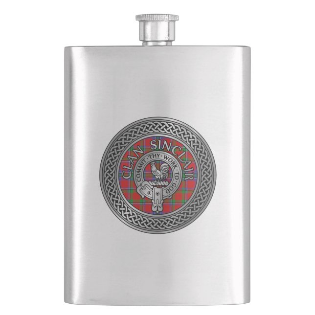 Clan Sinclair Crest & Tartan Knot Hip Flask (Front)