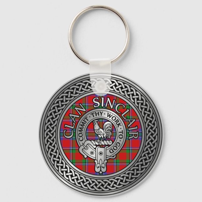 Clan Sinclair Crest & Tartan Knot Key Ring (Front)