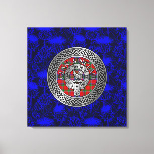 Clan Sinclair Crest & Tartan Knot on Thistle Canvas Print