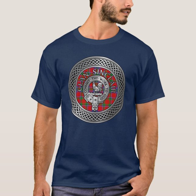 Clan Sinclair Crest & Tartan Knot T-Shirt (Front)
