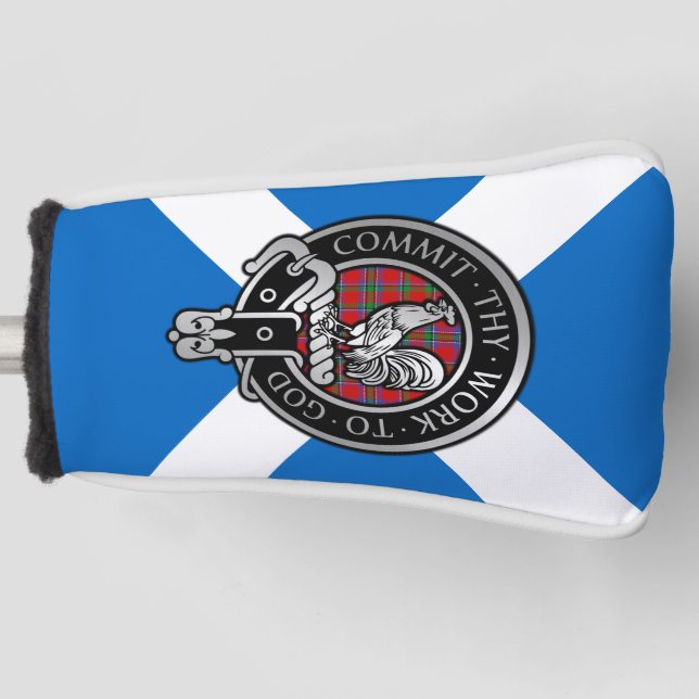 Clan Sinclair Crest & Tartan on Saltire Golf Head Cover (Front)