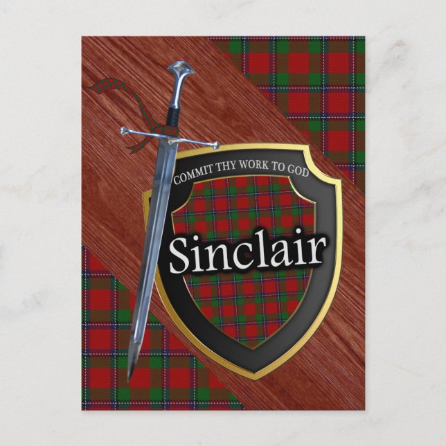 Clan Sinclair Tartan Sword & Shield Postcard (Front)
