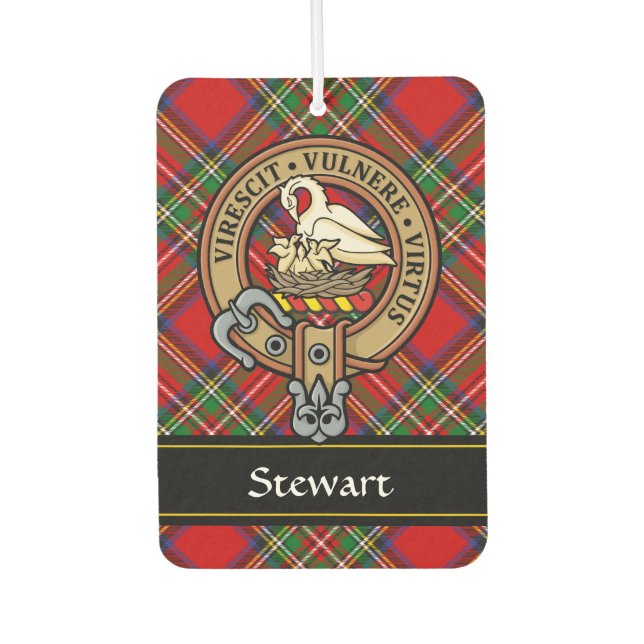 Clan Stewart Crest over Royal Tartan Car Air Freshener (Front)