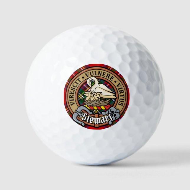 Clan Stewart Crest over Royal Tartan Golf Balls (Front)