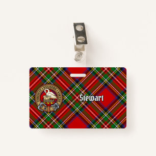 Clan Stewart Crest over Royal Tartan ID Badge