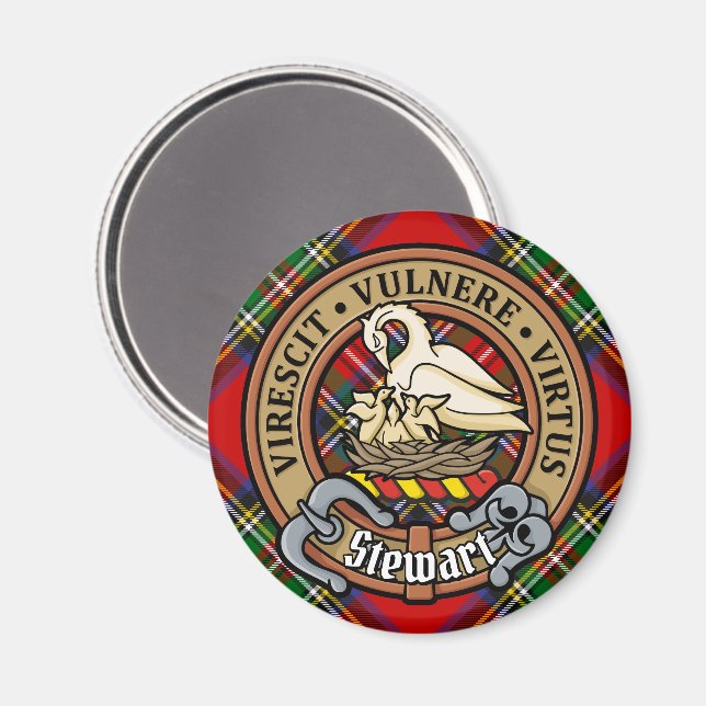 Clan Stewart Crest over Royal Tartan Magnet (Front/Back)