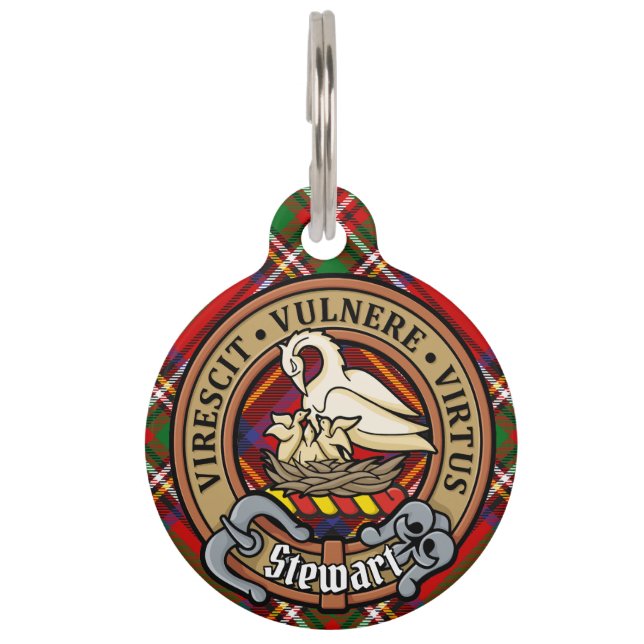 Clan Stewart Crest over Royal Tartan Pet Tag (Front)