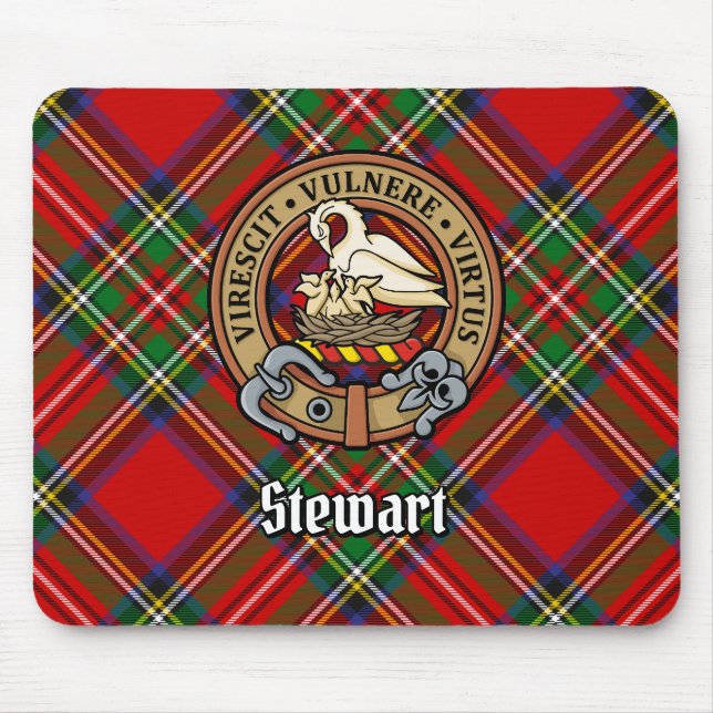 Clan Stewart Crest over Tartan Mouse Mat (Front)