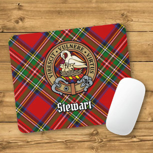 Clan Stewart Crest over Tartan Mouse Mat