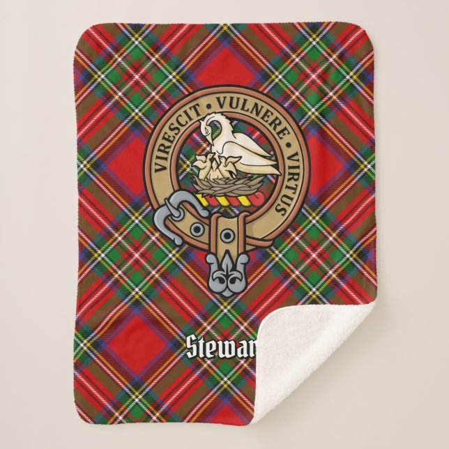 Clan Stewart Crest over Tartan Sherpa Blanket (Front)