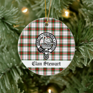 Clan Stewart Crest & Tartan Customizable Ceramic Tree Decoration