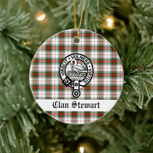 Clan Stewart Crest & Tartan Customizable Ceramic Tree Decoration (Tree)