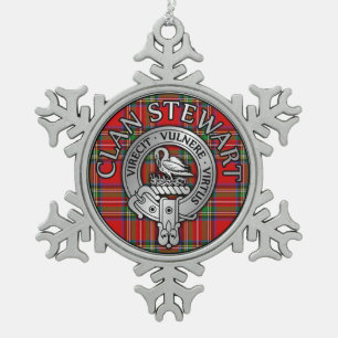 Clan Stewart Crest & Tartan Snowflake Pewter Christmas Ornament