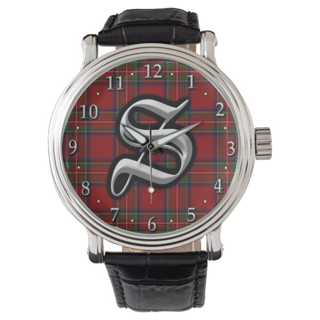 Clan Stewart Letter S Monogram Tartan Watch (Front)