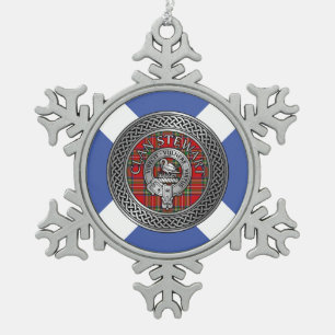 Clan Stewart   Stuart Crest & Tartan Knot Snowflake Pewter Christmas Ornament