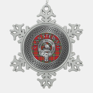 Clan Stewart   Stuart Crest & Tartan Knot Snowflake Pewter Christmas Ornament