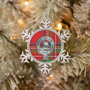 Clan Stewart   Stuart Crest & Tartan Snowflake Pewter Christmas Ornament