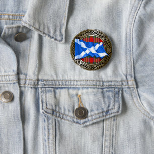 Clan Stewart Tartan Knot & Flag 6 Cm Round Badge
