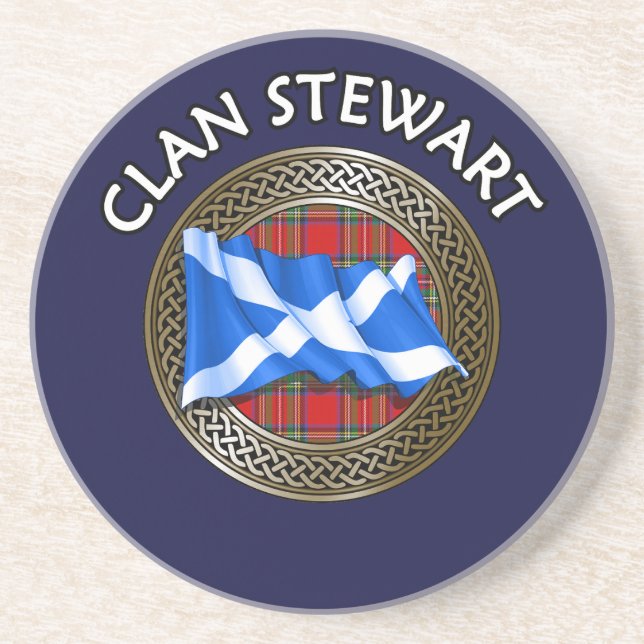 Clan Stewart Tartan Knot & Flag Coaster (Front)