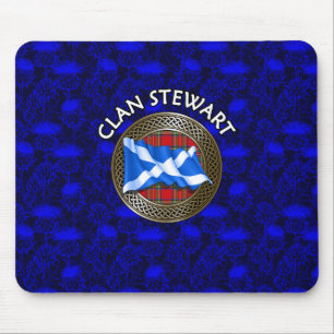 Clan Stewart Tartan Knot & Flag Mouse Mat