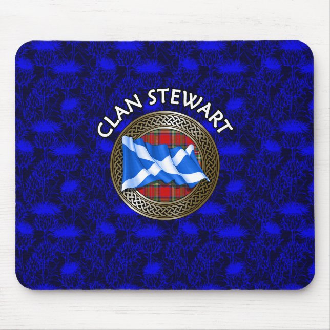 Clan Stewart Tartan Knot & Flag Mouse Mat (Front)