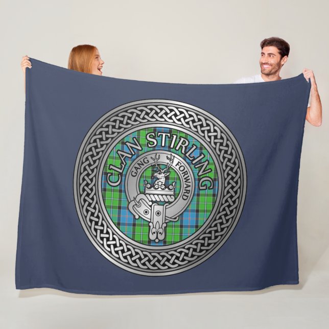 Clan Stirling Crest & Tartan Knot Fleece Blanket (In Situ)