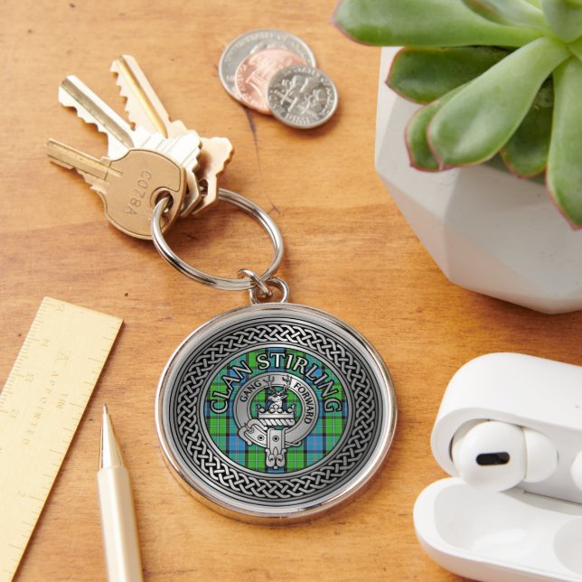 Clan Stirling Crest & Tartan Knot Key Ring (Desk)