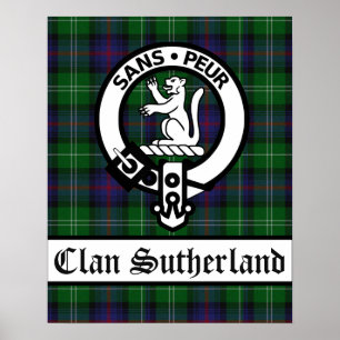 Clan Sutherland Crest Badge & Tartan Poster
