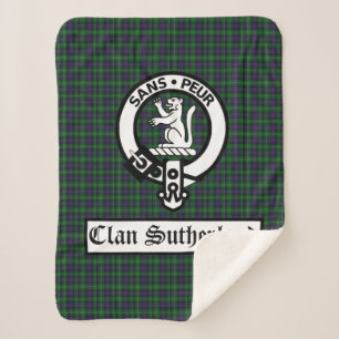 Clan Sutherland Crest Badge & Tartan Sherpa Blanket