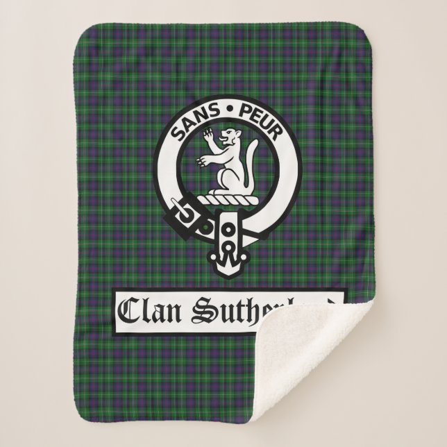 Clan Sutherland Crest Badge & Tartan Sherpa Blanket (Front)