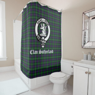Clan Sutherland Crest Badge & Tartan Shower Curtain